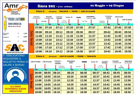 LINEA 201 DAL 02 MAGGIO AL 05 GIUGNO - SAC CERVIA